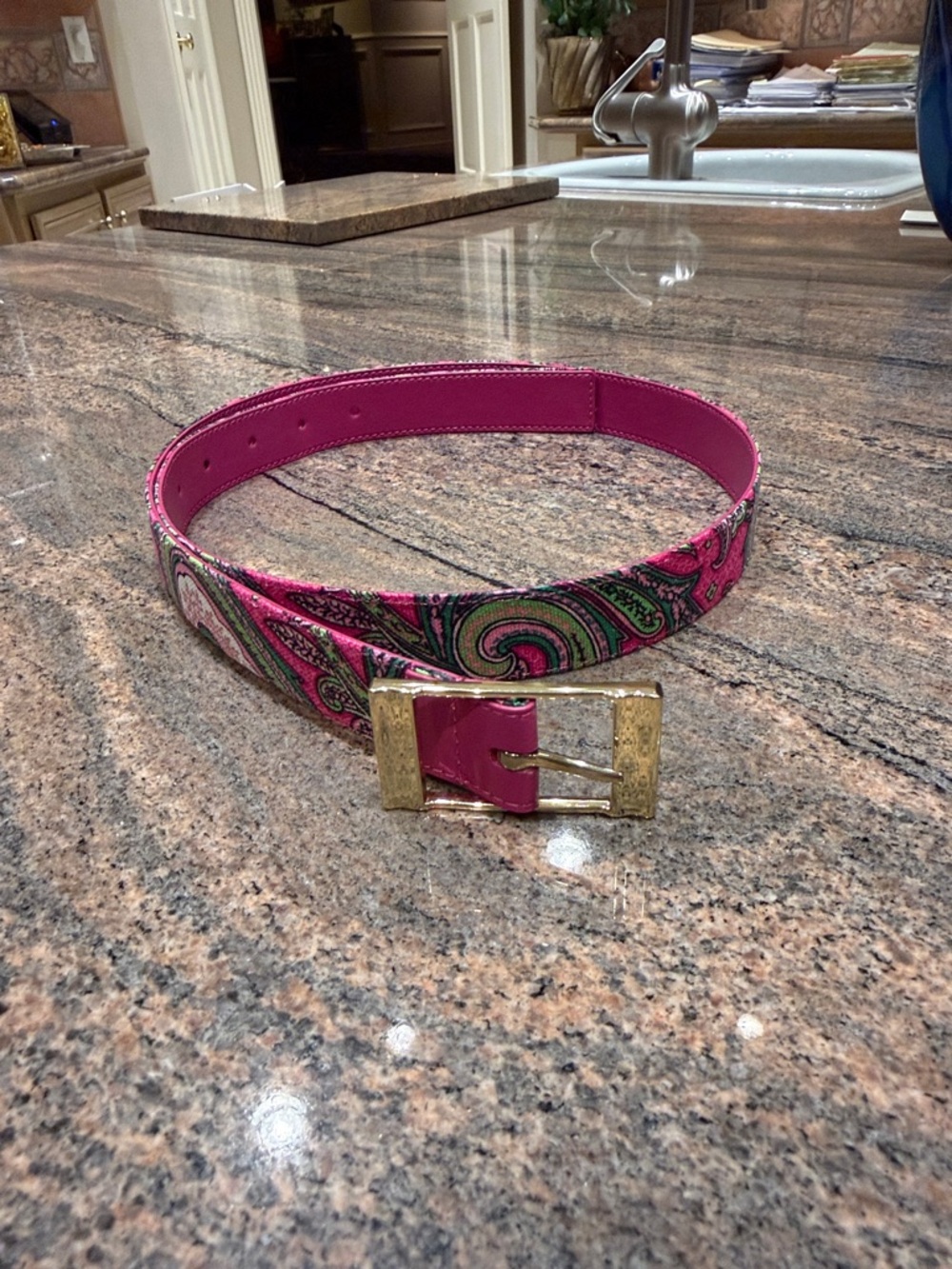 Talbots Reversible Pink Paisley Belt
